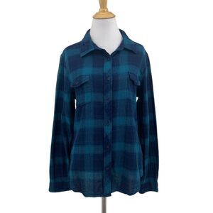 Mountain Warehouse Shirt Womens 10 Navy Teal Flannel Button Up Country To Coast